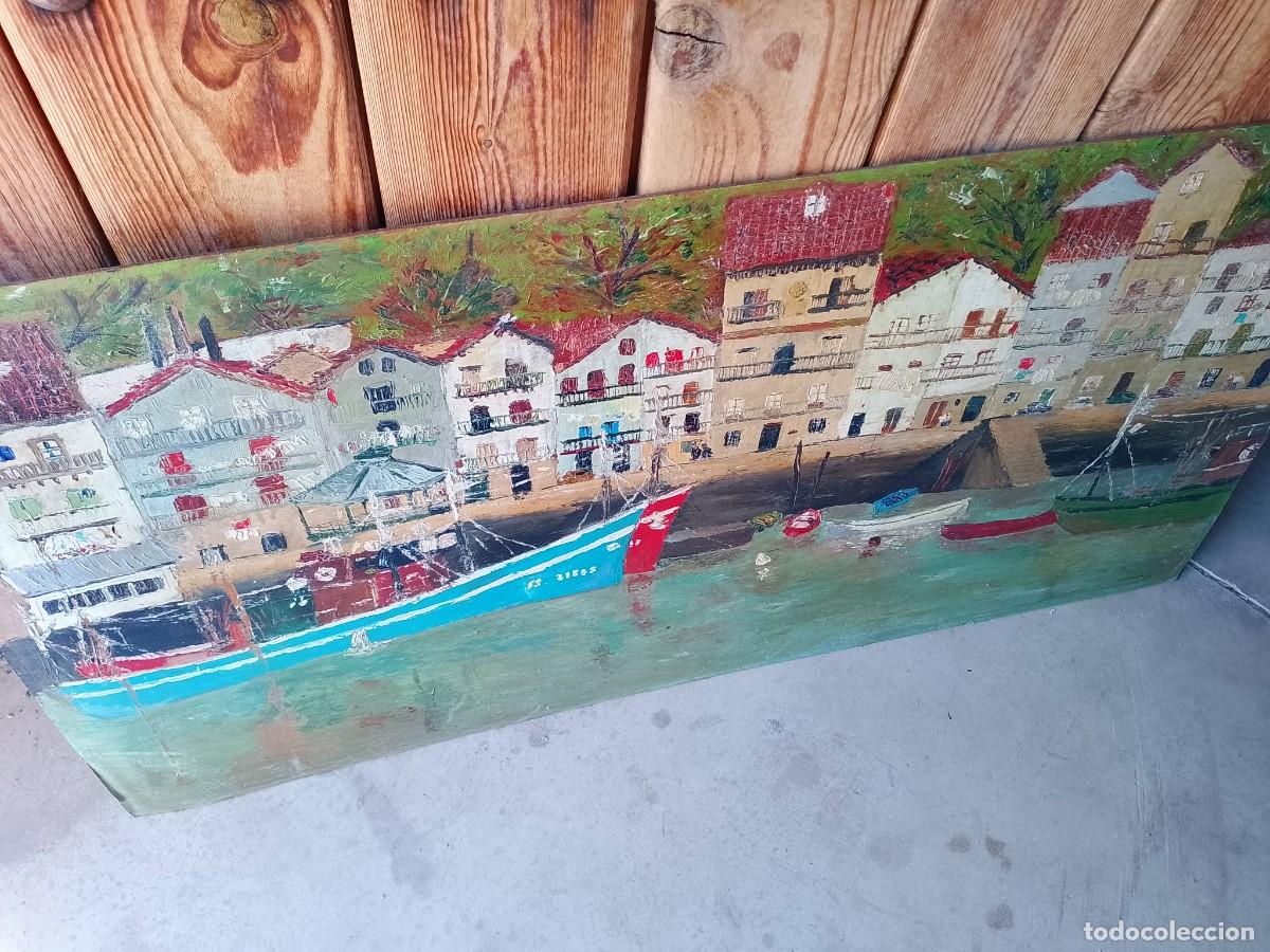 Arte: Oleo sobre panel paisaje marinero. Firmado 1965