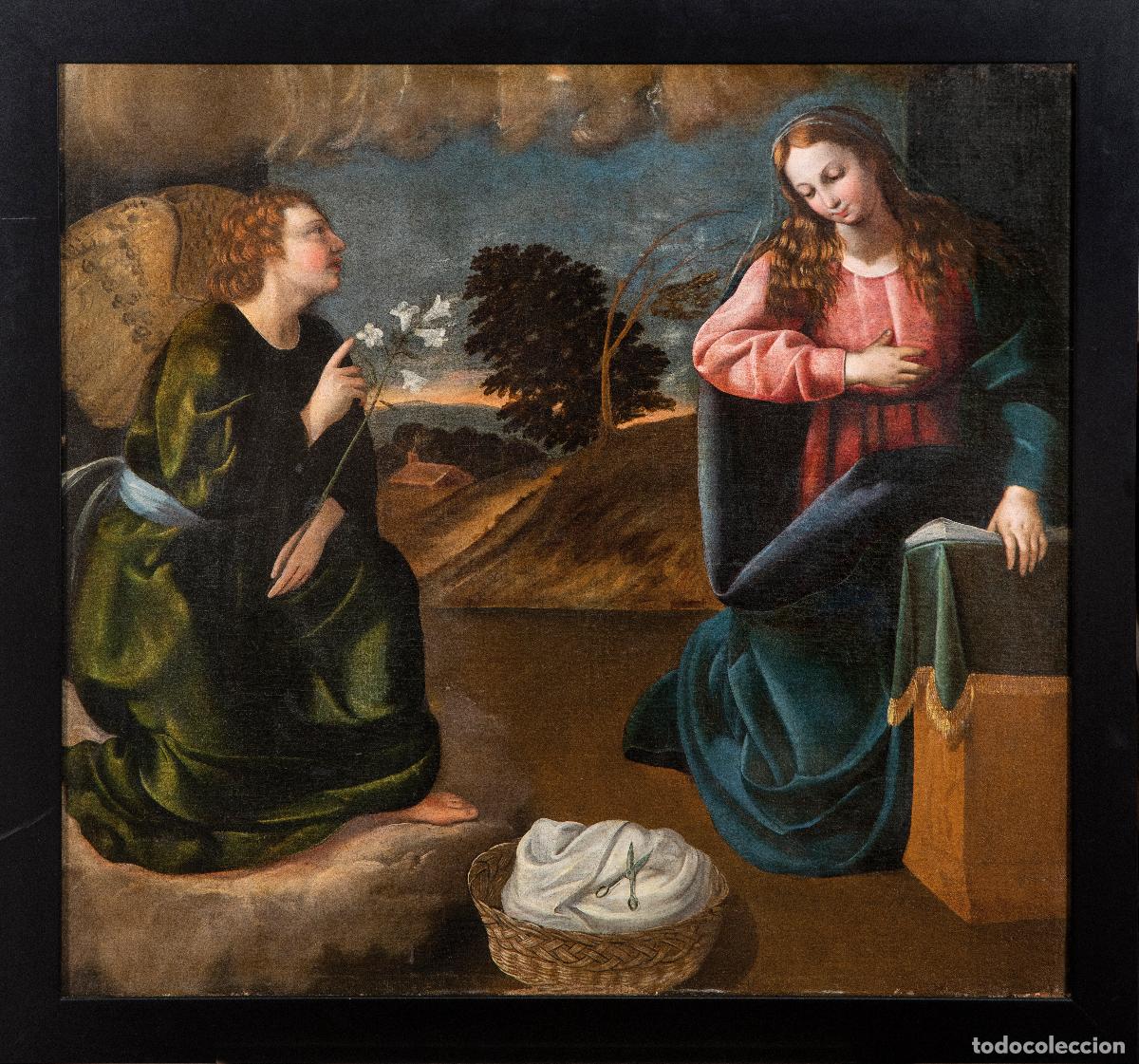 Arte: Anunciaci&oacute;n &oacute;leo sobre lienzo escuela sevillana del siglo XVII