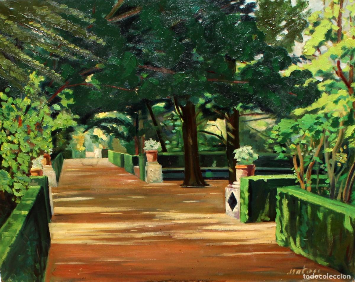 Arte: PERE MATEU I BLANCH (1904-1965) OLEO SOBRE TELA. JARDIN SOLEADO (SEGUN MODELOS DE SANTIAGO RUSI&Ntilde;OL)