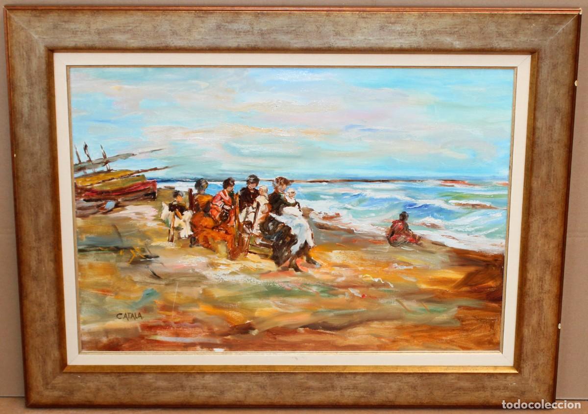 Arte: ESCUELA ESPA&Ntilde;OLA (SIGLO XX) OLEO SOBRE TELA FIRMADO POR CATALA. ESCENA DE PLAYA