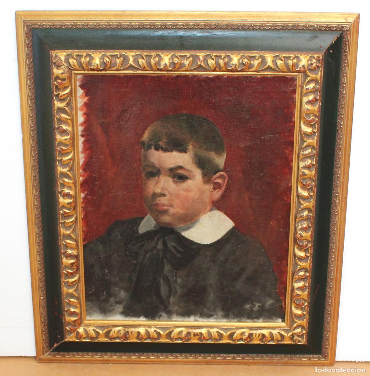 Arte: ESCUELA VALENCIANA (XIX-XX) OLEO SOBRE TELA Y ADHERIDO A TABLA DE AUTOR ANONIMO. RETRATO DE UN NI&Ntilde;O