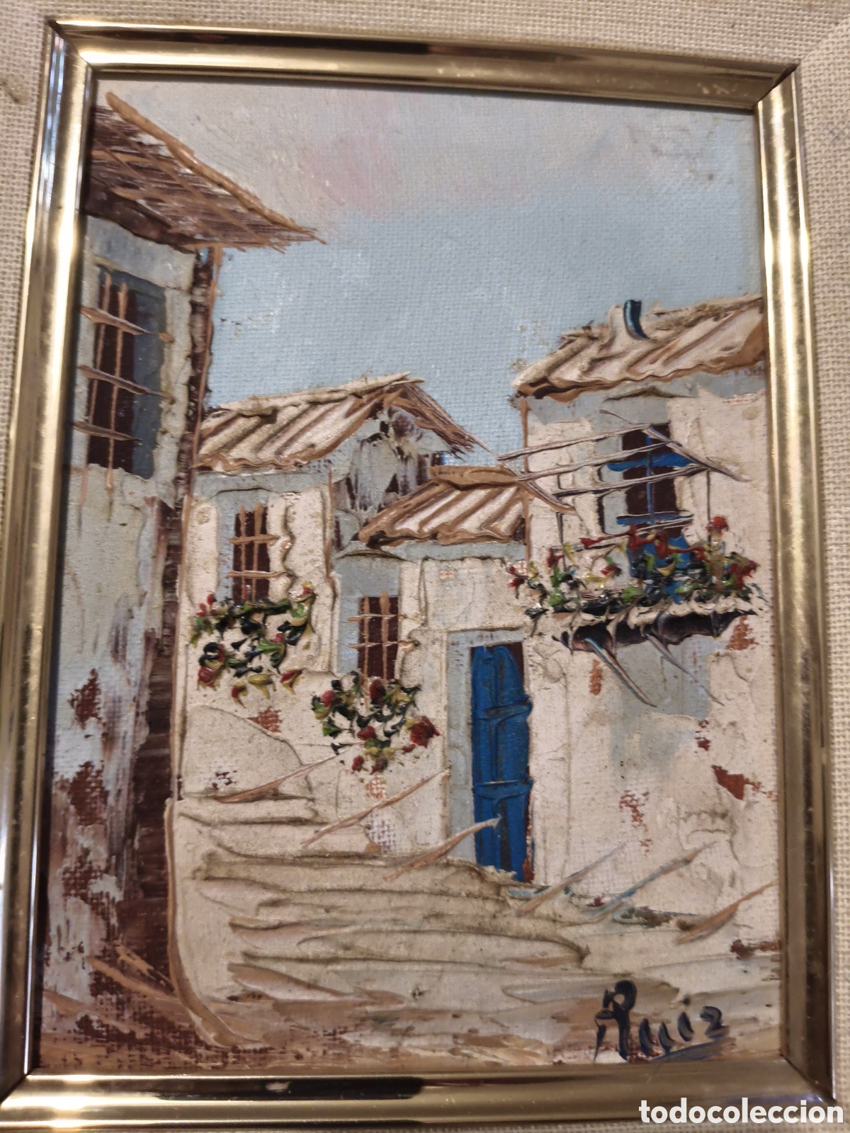 Arte: Cuadro con oleo escuela levantina firmado Ruiz casas de pueblo