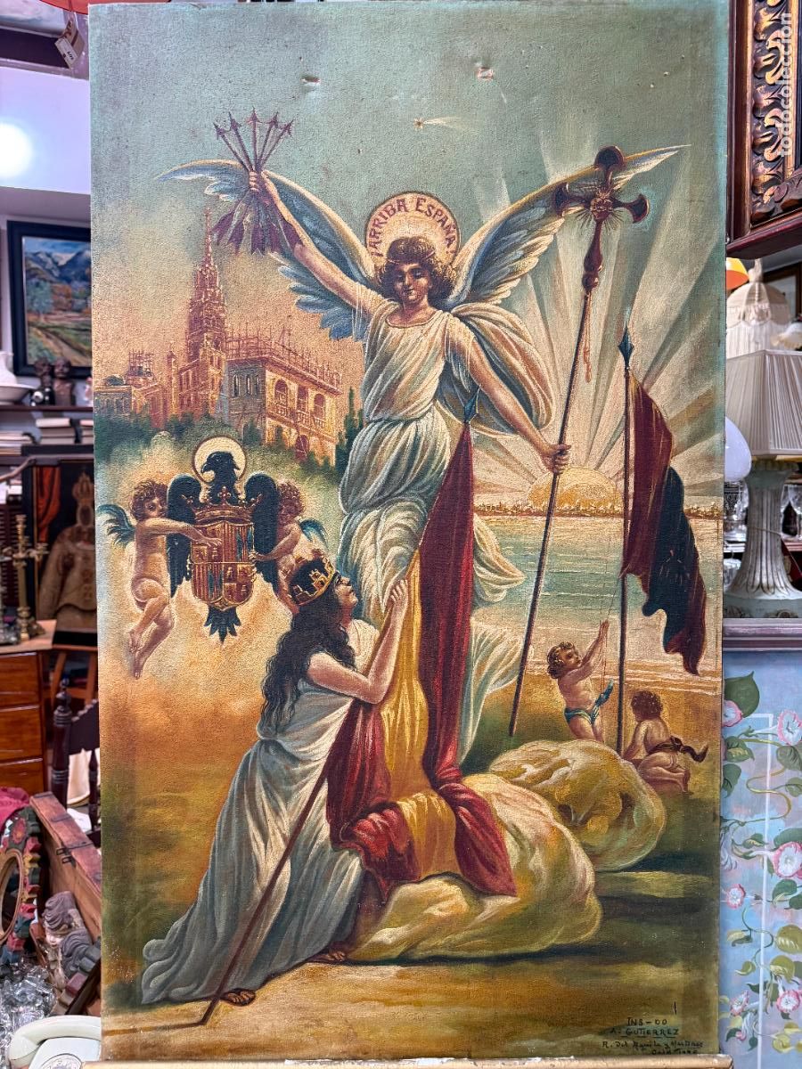 Arte: OLEO SOBRE LIENZO FIRMADO PINTOR DE CADIZ RAFAEL DEL AGUILA - 103X61 CM - FALANGE - FRANCO MILITAR