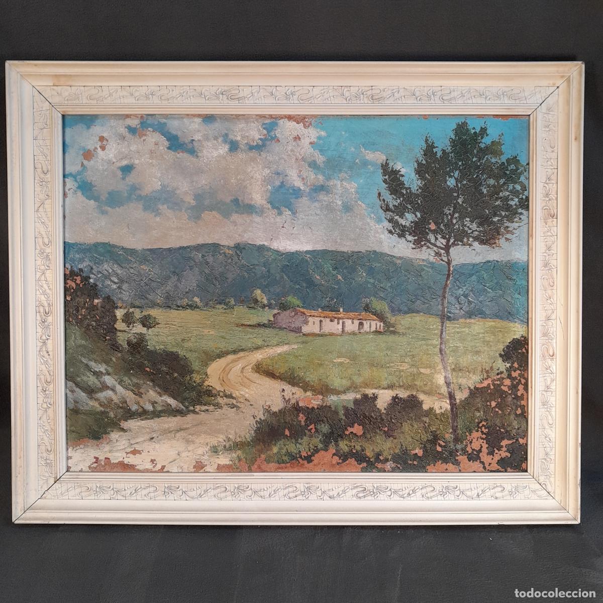 Art: B-1925. PAISAJE RURAL DE MAS&Iacute;A CON CAMINO, &Oacute;LEO SOBRE LIENZO. SIGLO XX