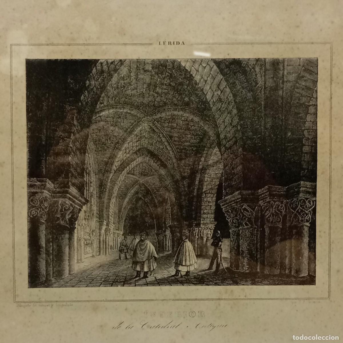 Arte: GRABADO ANTIGUO - INTERIOR DE LA CATEDRAL ANTIGUA DE L&Eacute;RIDA - F. X. PARCERISA - 1840 - RAR&Iacute;SIMO