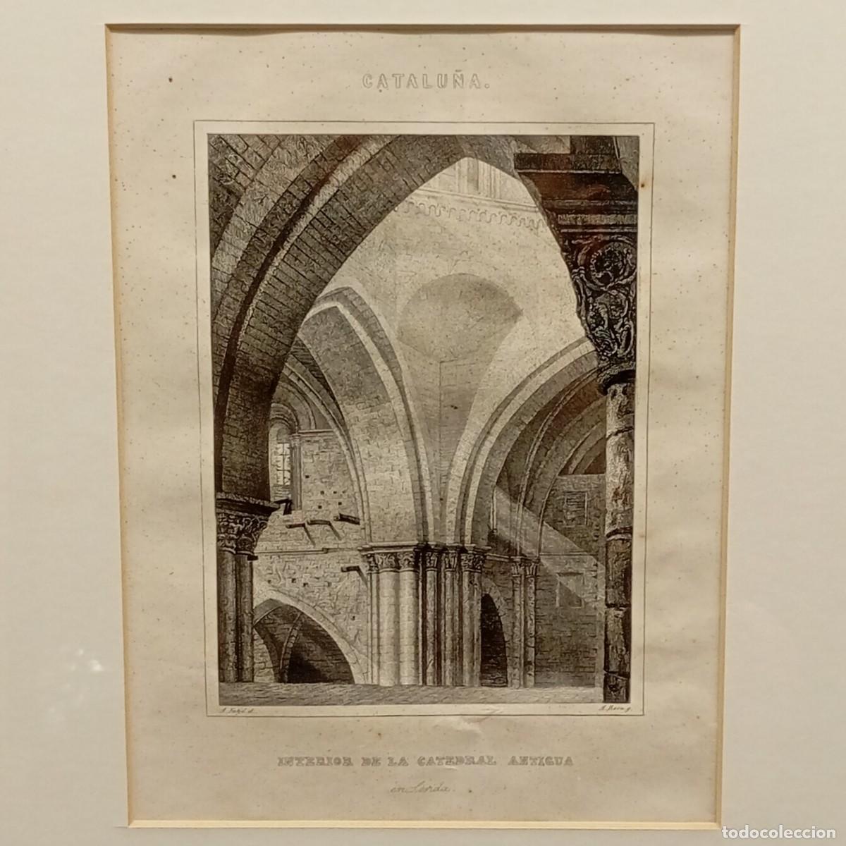Arte: GRABADO ANTIGUO - INTERIOR DE LA CATEDRAL ANTIGUA EN L&Eacute;RIDA - A. FATJ&Oacute; - A. ROCA - RAR&Iacute;SIMO - 1842