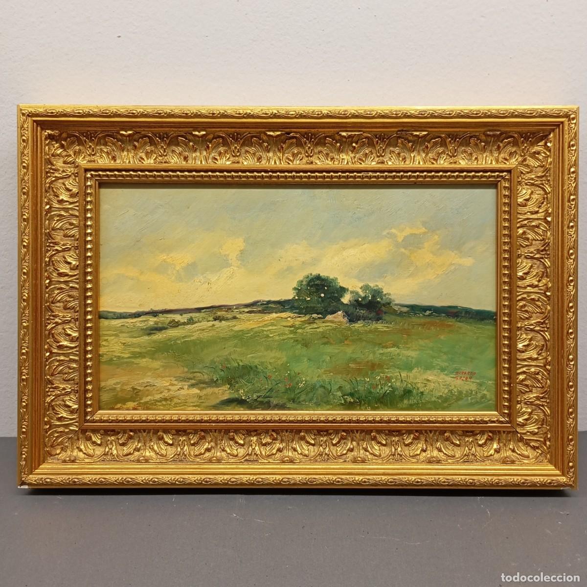 Arte: &Oacute;LEO SOBRE TABLA - NAVARRO BAZAN - PAISAJE RURAL - OBRA DE MUSEO - 44,5 X 26 CM OBRA