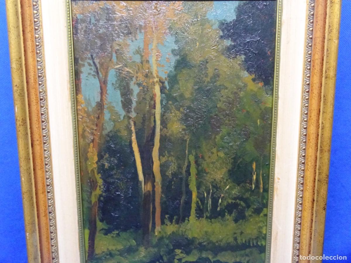 Arte: &Oacute;LEO SOBRE TABLEX ANTONI ROS I G&Uuml;ELL. PAISAJE CON BOSQUE.