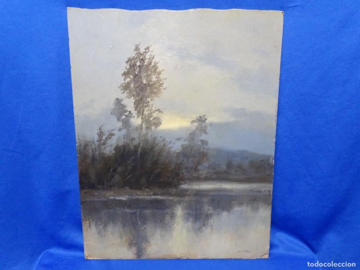 Arte: &Oacute;LEO SOBRE CART&Oacute;N DURO FIRMADO VICTORI. PAISAJE. DOMINIO DE LA LUZ.