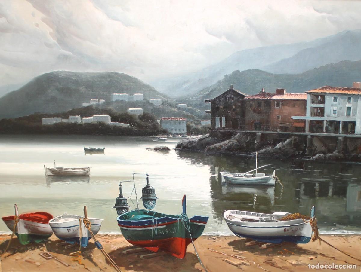 Arte: VILA ROJAS (XX) OLEO SOBRE TELA. PUEBLO COSTERO. 98 X 134 CM.