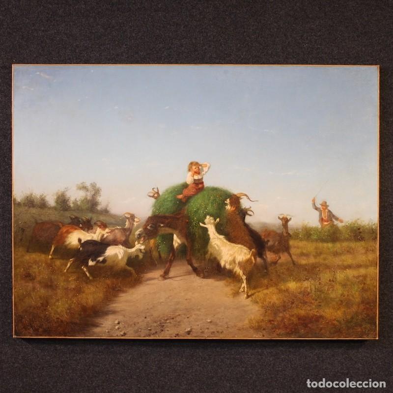 Arte: Pintura de g&eacute;nero pastoral del siglo XIX, la defensa de la hierba.