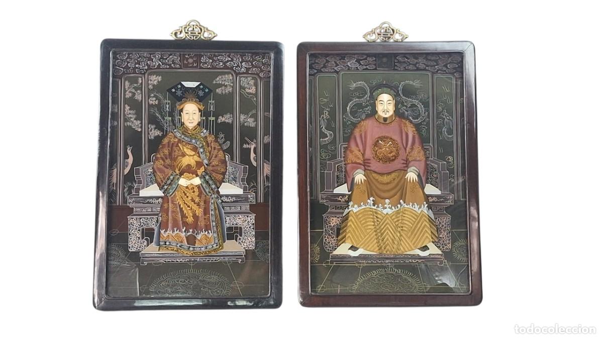 Arte: Emperadores. &Oacute;leo bajo cristal. China. Siglo XX. 52 x 35,5 cm.