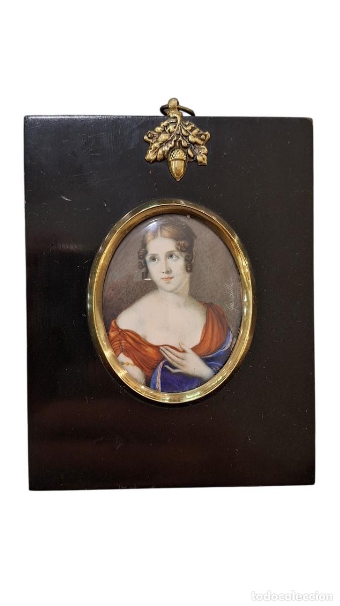 Arte: Paulina Bonaparte. Retrato miniatura. Firmado Gardelli. Italia. Siglo XX. 12,3 x 9,5 cm.