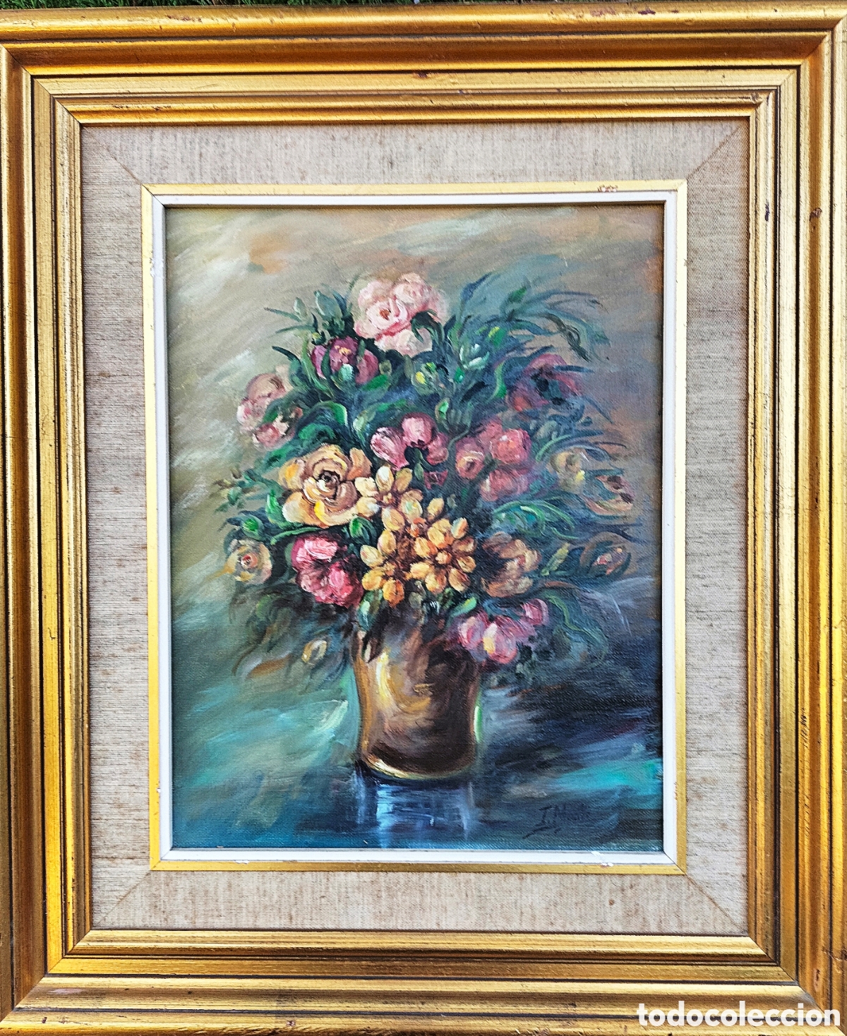 Arte: OLEO SOBRE LIENZO - BODEGON FLORAL - AUTOR I MONMENEU -