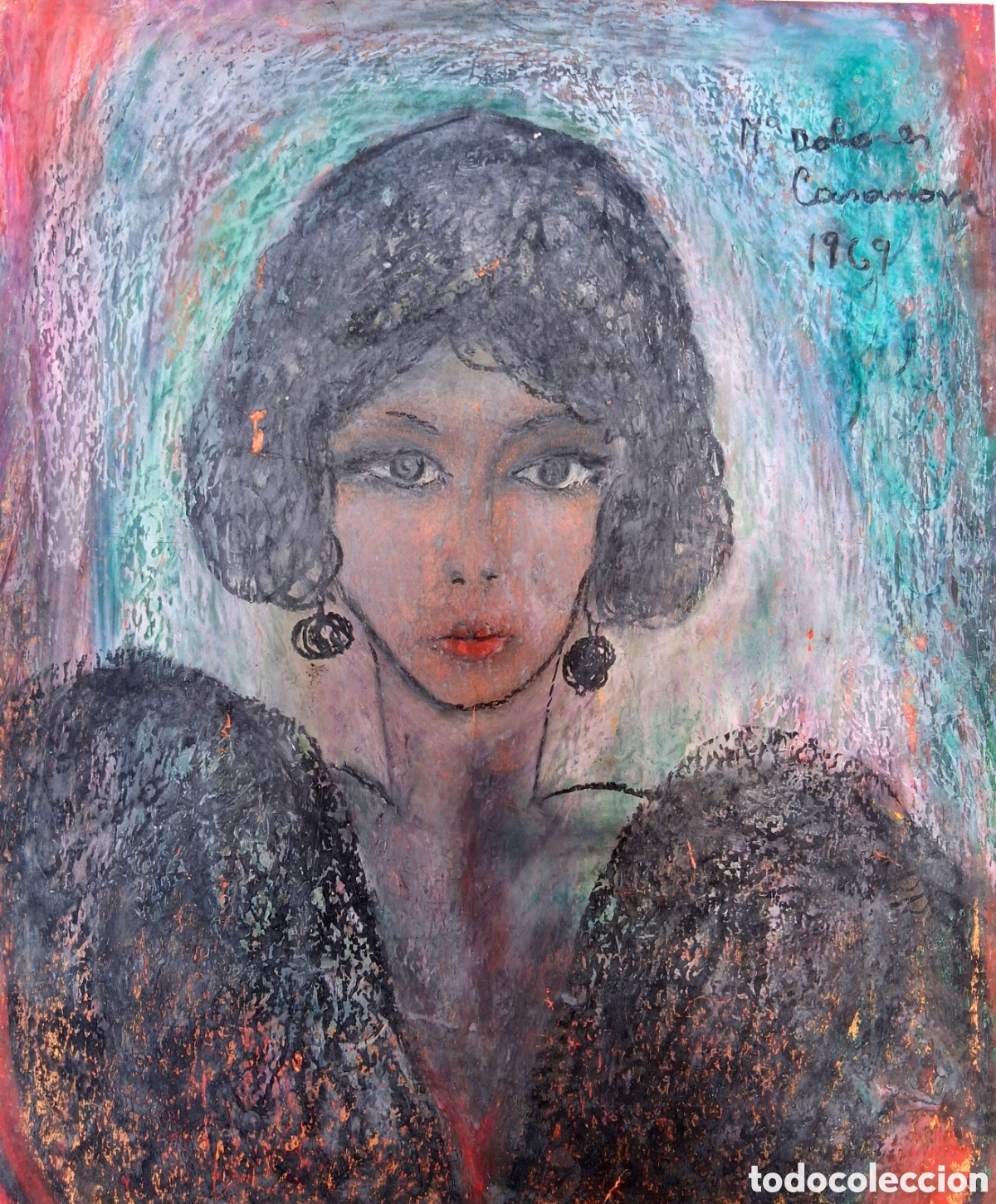 Arte: Maria Dolores Casanova (Almer&iacute;a 1914-Valencia,2007) &rdquo;Autorretrato&rdquo; ceras sobre papel (56 x 48.5)1969