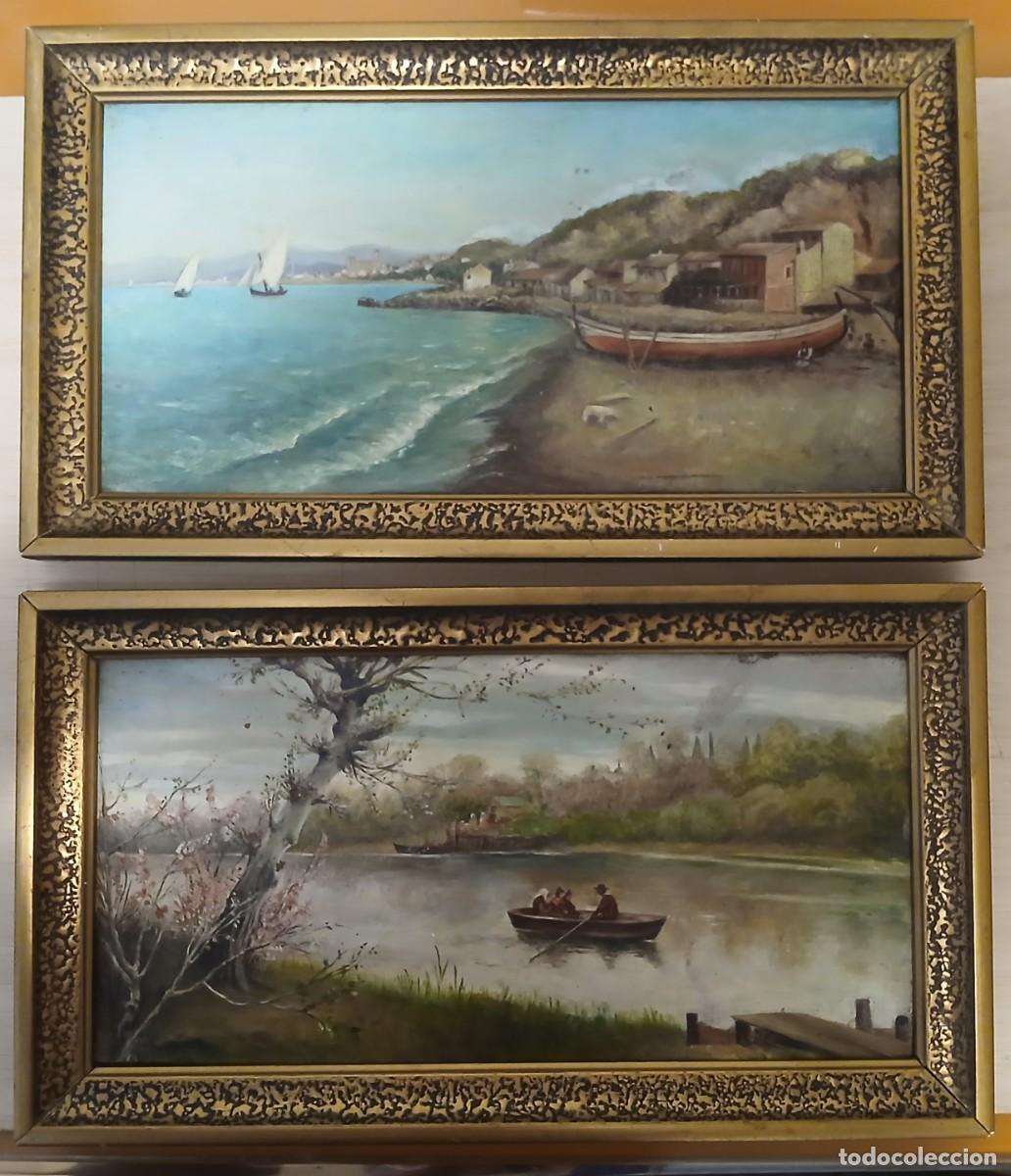 Arte: Pareja paisajes al &oacute;leo del.siglo XIX
