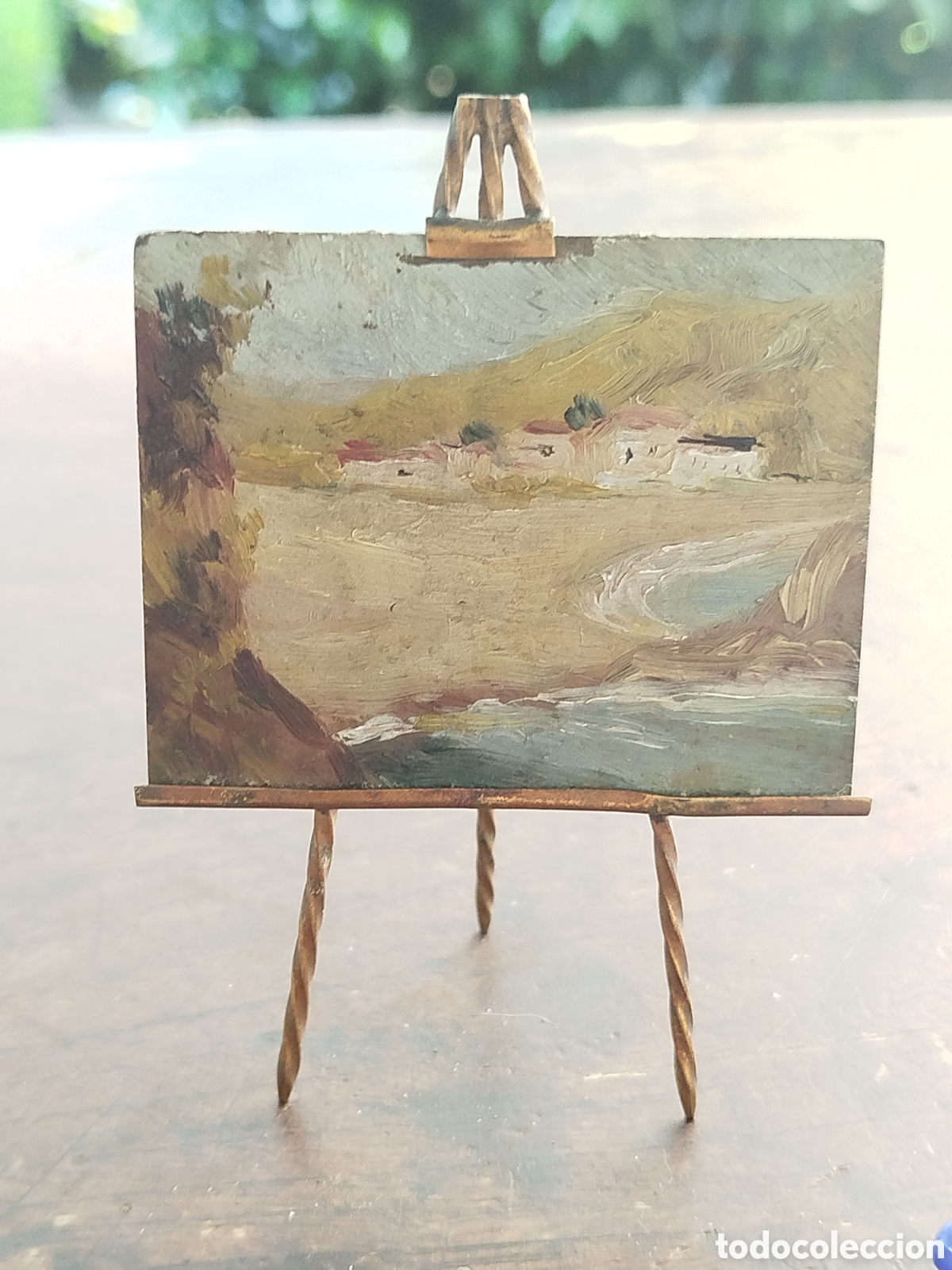 Arte: Pintura de paisaje costero en miniatura sobre metal150