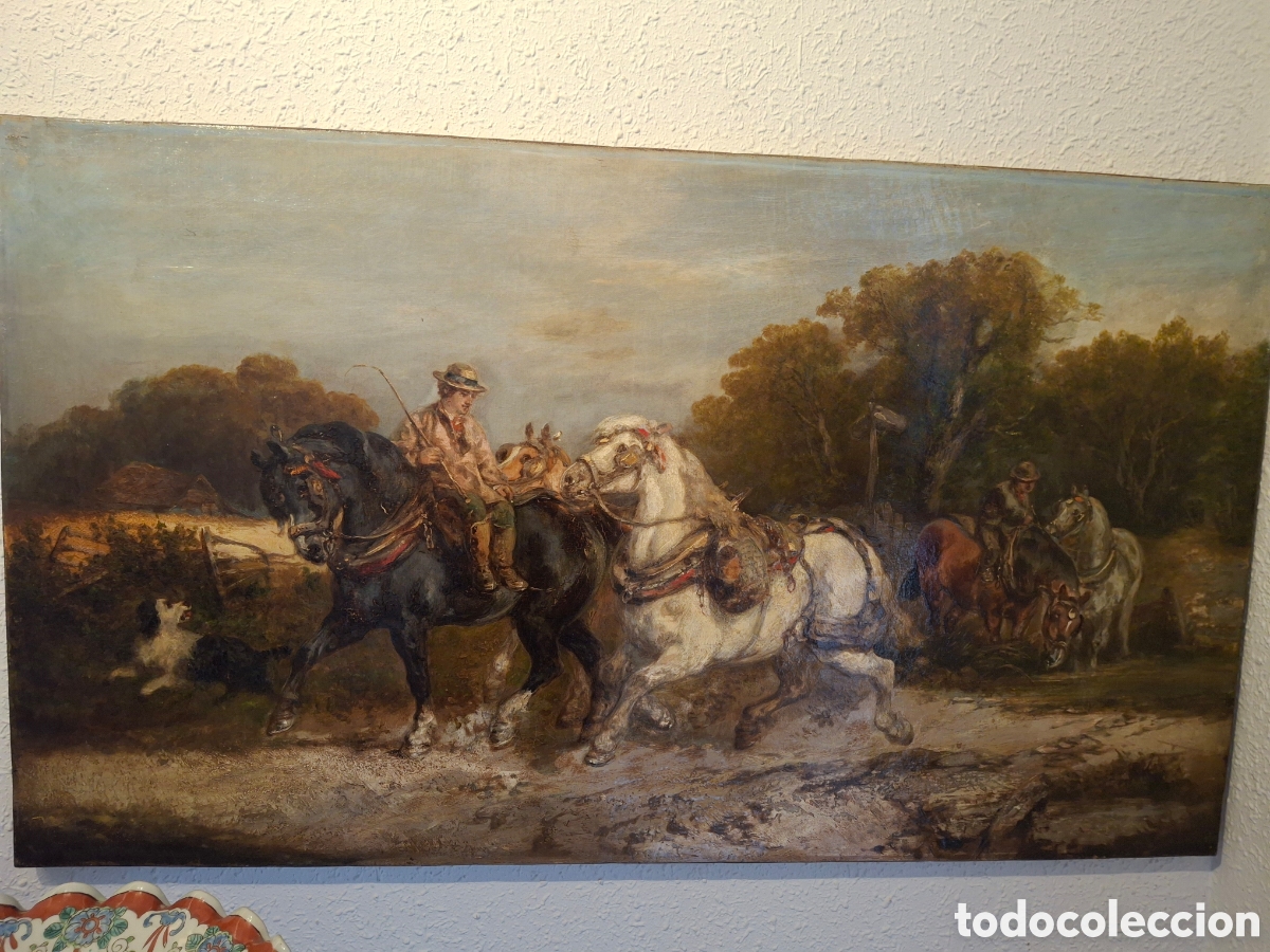 Arte: ESCUELA INGLESA DEL SIGLO XIX. CABALLOS EN PAISAJE. &Oacute;LEO SOBRE LIENZO. GRAN FORMATO