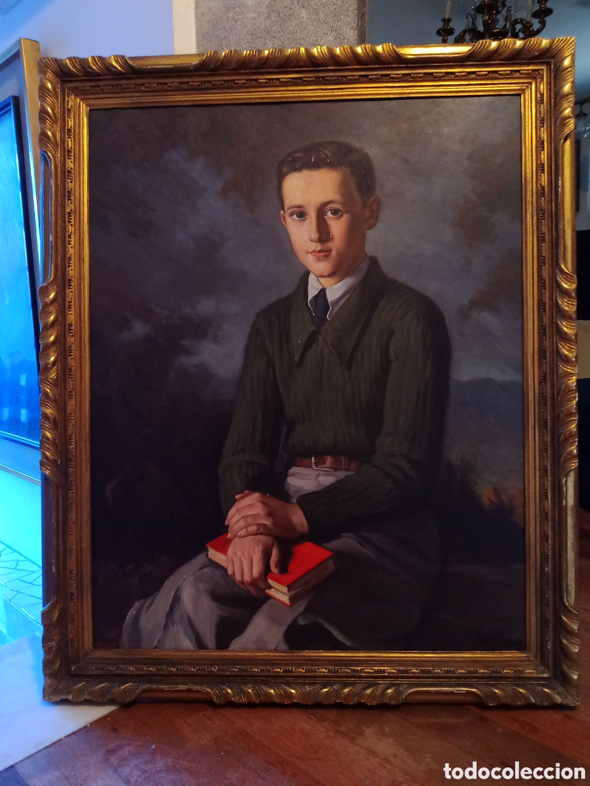 Arte: RETRATO AL OLEO DE NI&Ntilde;O SENTADO CON LIBRO. POR RAFOLS CULLERES