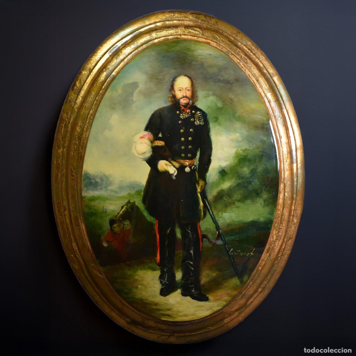 Arte: 19th Century Victorian Portrait British Marshal George Bingham Oil Panel Signed