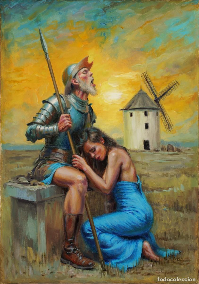 Kunst: DON QUIJOTE Y LA HIJA DEL MOLINERO. OLEO EROTICO ANONIMO. 27X19 CM. PINTURA DE GABINETE