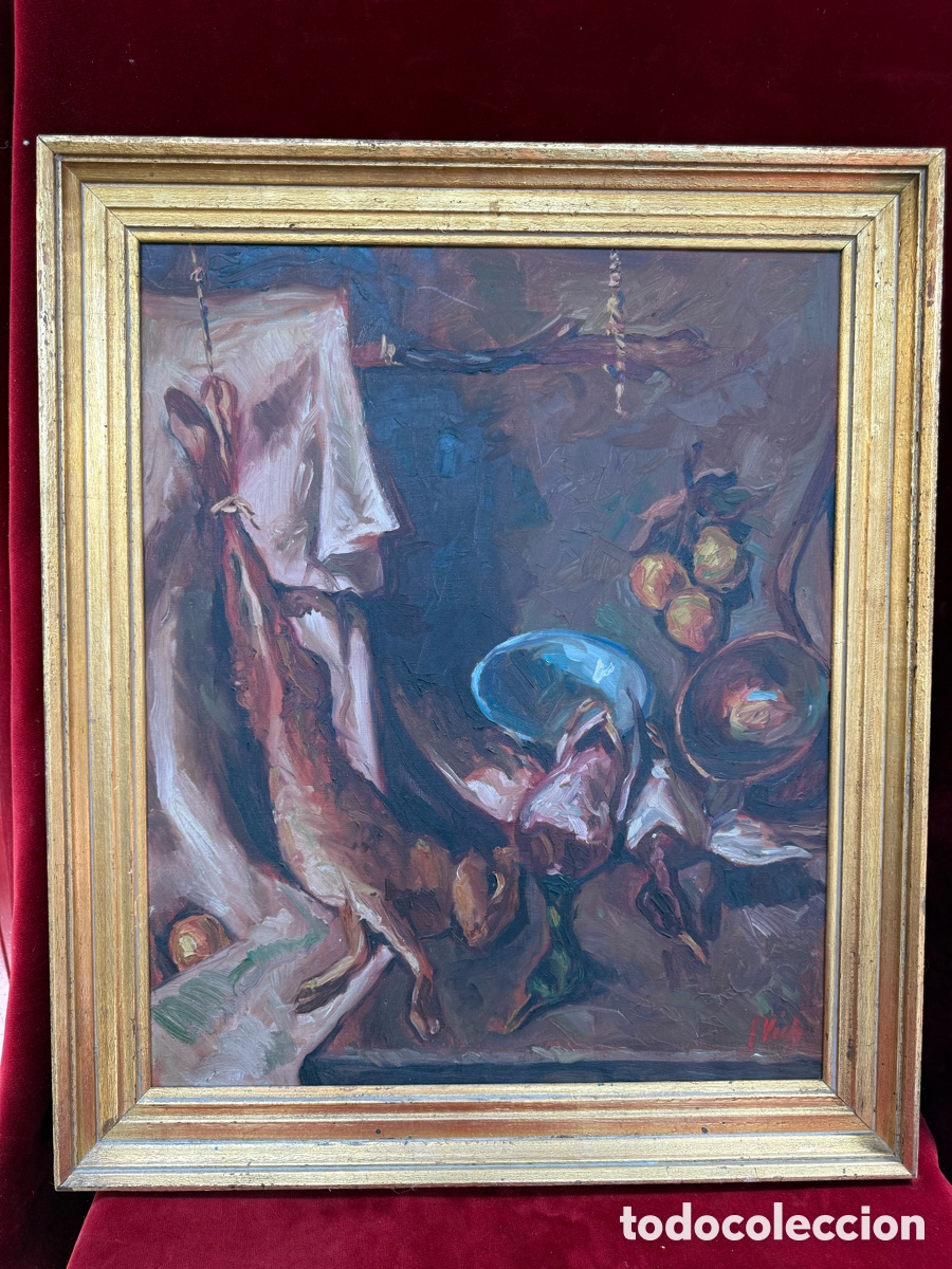 Arte: Antiguo cuadro,oleo,Bodegon de caza,Joan Vich!Abstracte!