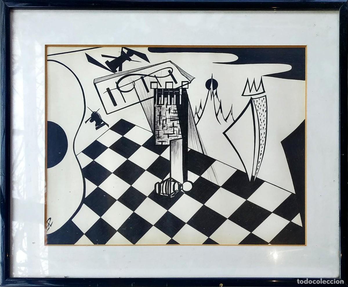 Arte: Cuadro original pintado con bol&iacute;grafo negro