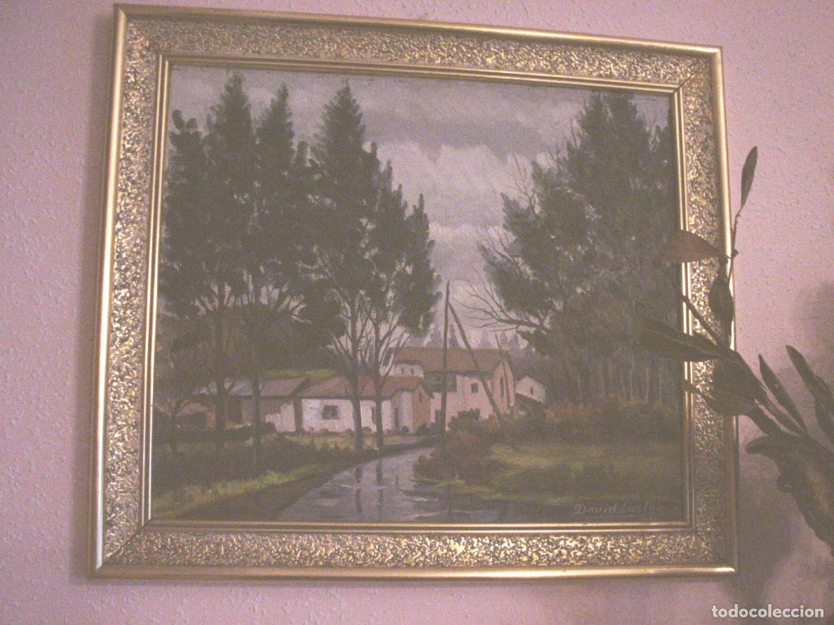 Arte: Cuadro del pintor David Lastra de 1971. Paisaje Rio Asturias, posiblemente en Avil&eacute;s o Corvera.