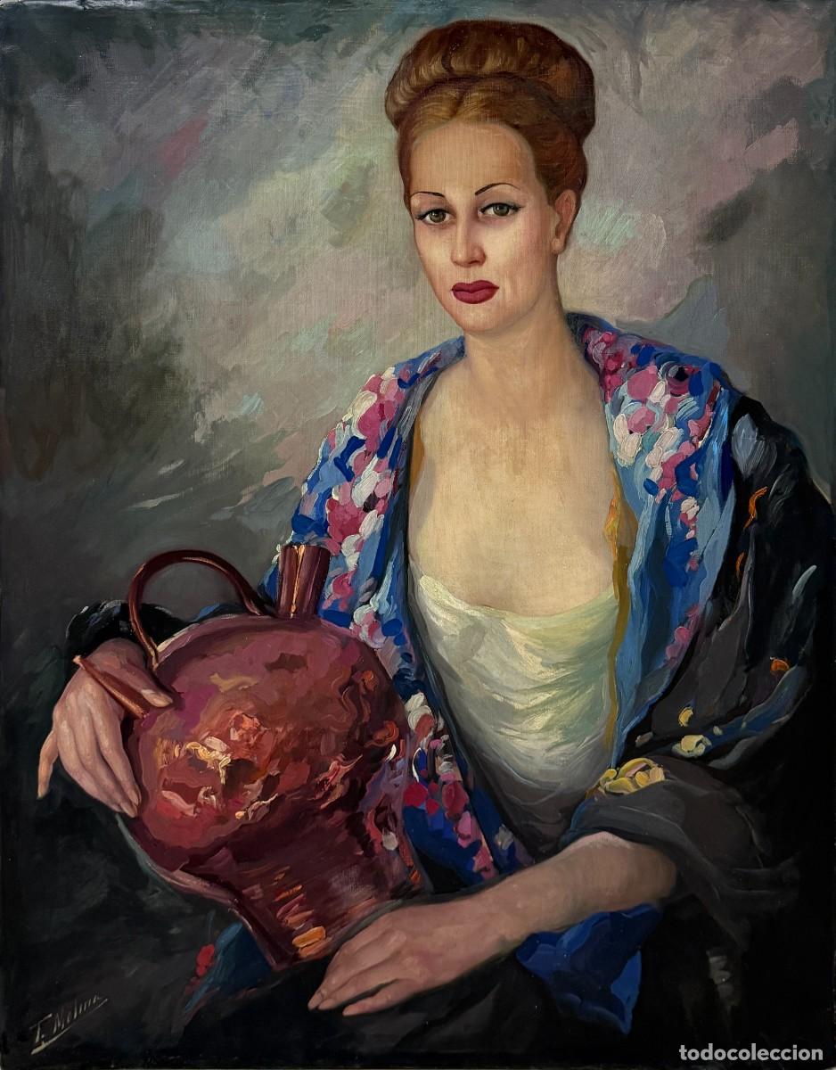 Arte: Federico Molina Albero Retrato femenino con c&aacute;ntaro rojo &Oacute;leo sobre lienzo