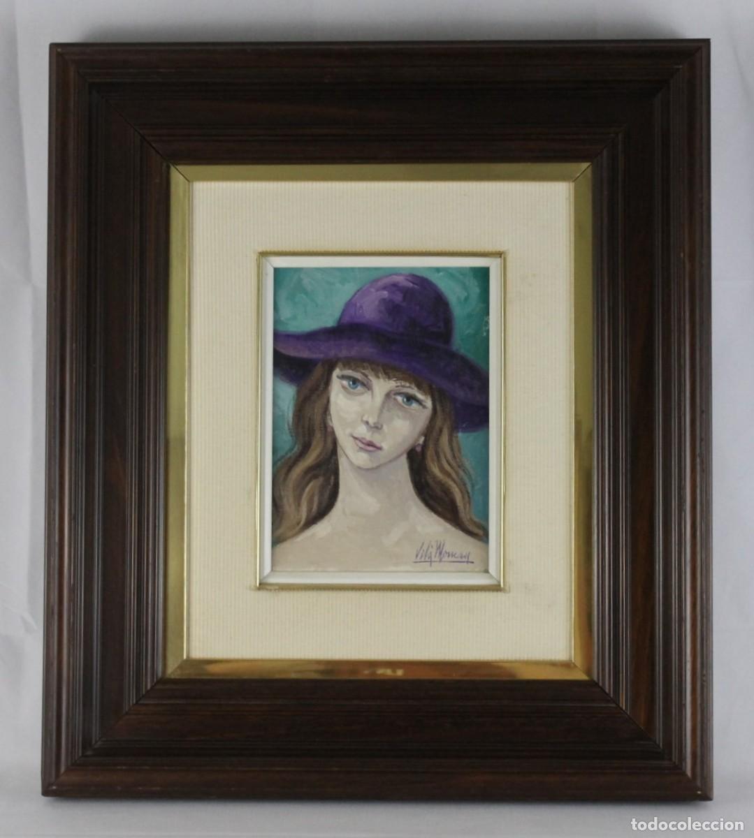Arte: &Oacute;leo sobre lienzo de Joan Vila Moncau. Retrato femenino. Enmarcado