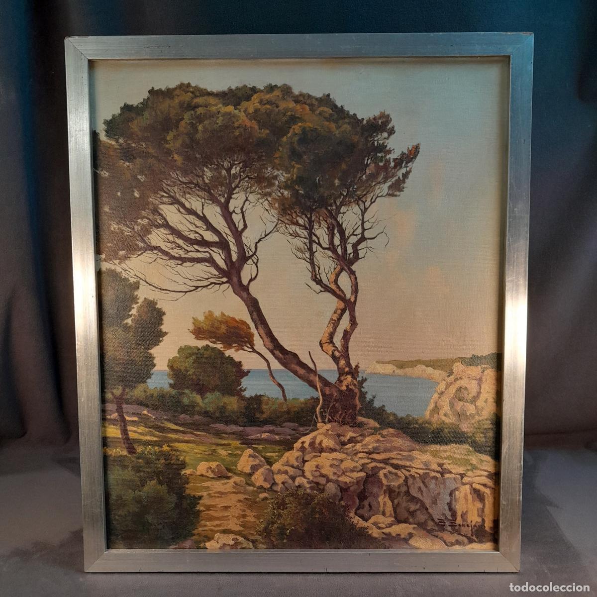 Arte: B-1929.PAISAJE COSTERO EN &Oacute;LEO SOBRE LIENZO.BERNAT BENEJAM.SEGUNDA MITAD DEL S.XX