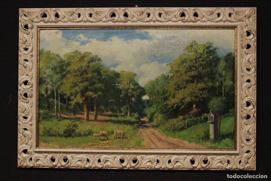 Arte: CUADRO PAISAJE CAMPESTRE FIRMADO POR A. FIVET, &Oacute;LEO SOBRE LIENZO, 139 &times; 94 cm
