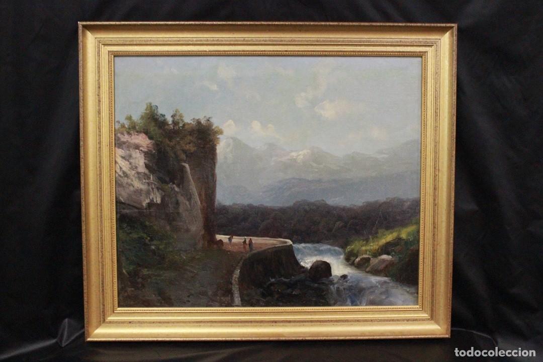 Arte: Cuadro al &oacute;leo sobre lienzo de paisaje monta&ntilde;oso