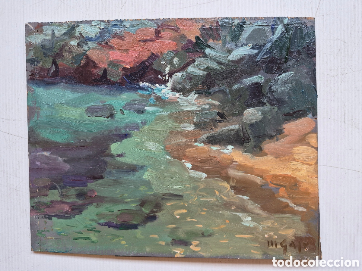 Arte: ilegible,oleo sobre tabla,paisaje marino. Firmado