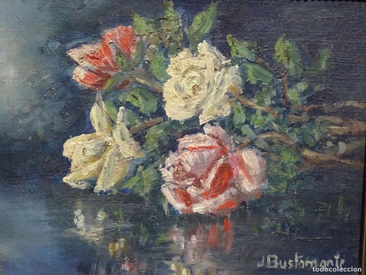 Arte: &Oacute;LEO TABLEX FIRMADO J. BUSTAMENTE. FLORES. ENMARCADO EN SANTANDER.