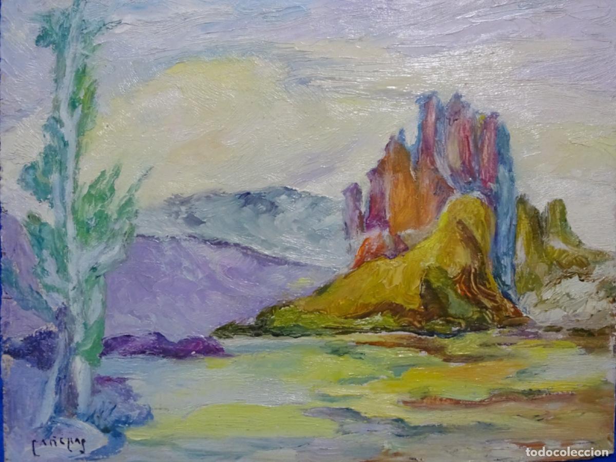 Kunst: &Oacute;LEO SOBRE TABLILLA FIRMADO CA&Ntilde;ELLAS. PAISAJE.