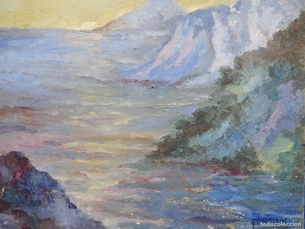 Kunst: &Oacute;LEO SOBRE TABLILLA FIRMADO CA&Ntilde;ELLAS. PAISAJE CON MAR.