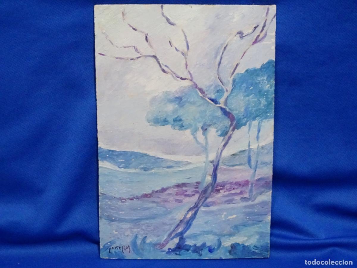 Kunst: &Oacute;LEO SOBRE TABLILLA FIRMADO CA&Ntilde;ELLAS. PAISAJE &Aacute;RBOLES.