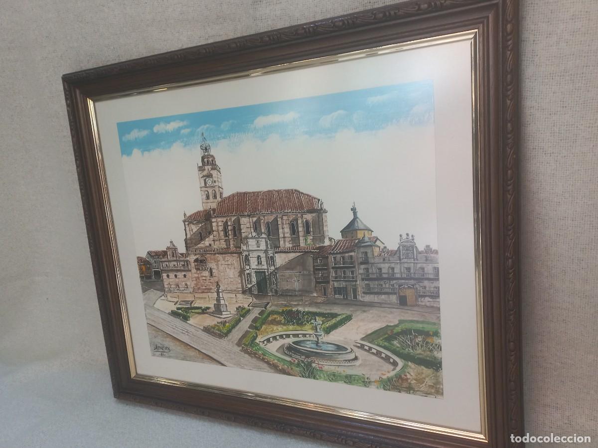 Arte: CUADRO &uml;COLEGIATA DE SAN ANTOL&Iacute;N&uml; MEDINA DEL CAMPO (esmalte) nogal talla 59 x 50