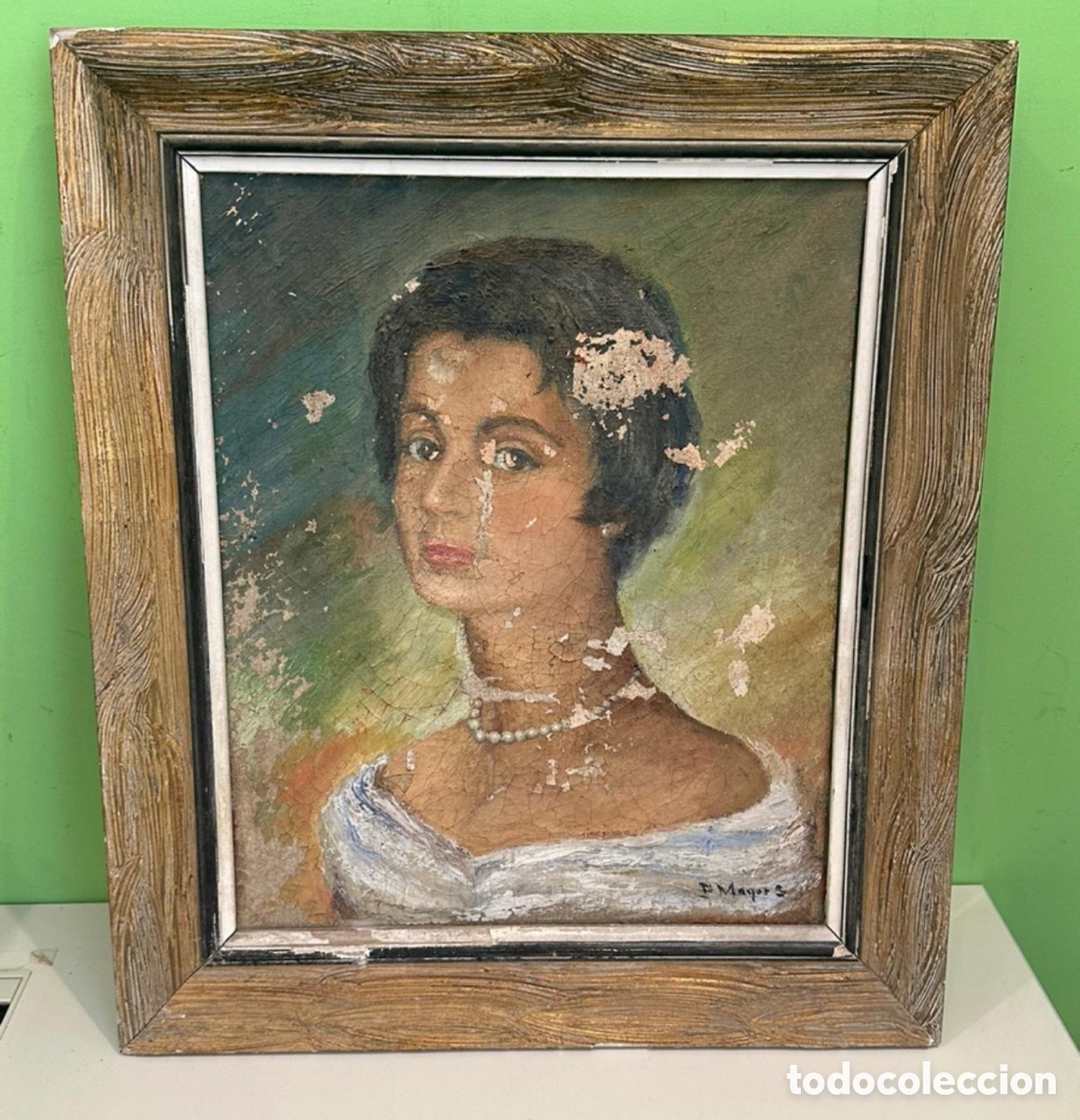Arte: Retrato femenino al &oacute;leo &ndash; Obra firmada a estudiar &ndash; Mediados del siglo XX