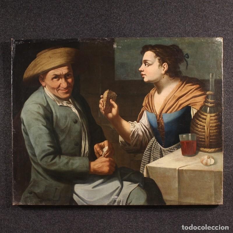 Arte: Cuadro antiguo lombardo del siglo XVII, escena de interior.