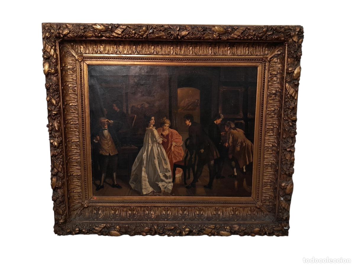 Arte: B-1933. JOSEF KLAUS (1812-1877). &Oacute;LEO SOBRE TELA. ESCENA DE SAL&Oacute;N. SIGLO XIX.