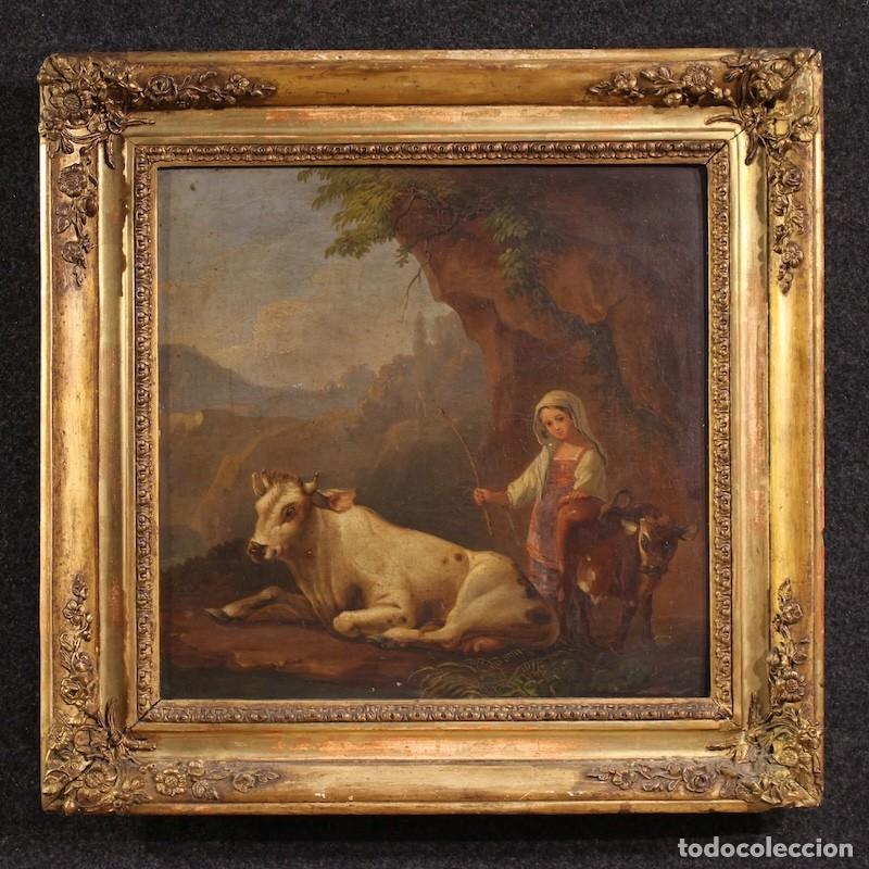 Arte: Pintura antigua de paisaje buc&oacute;lico del siglo XIX