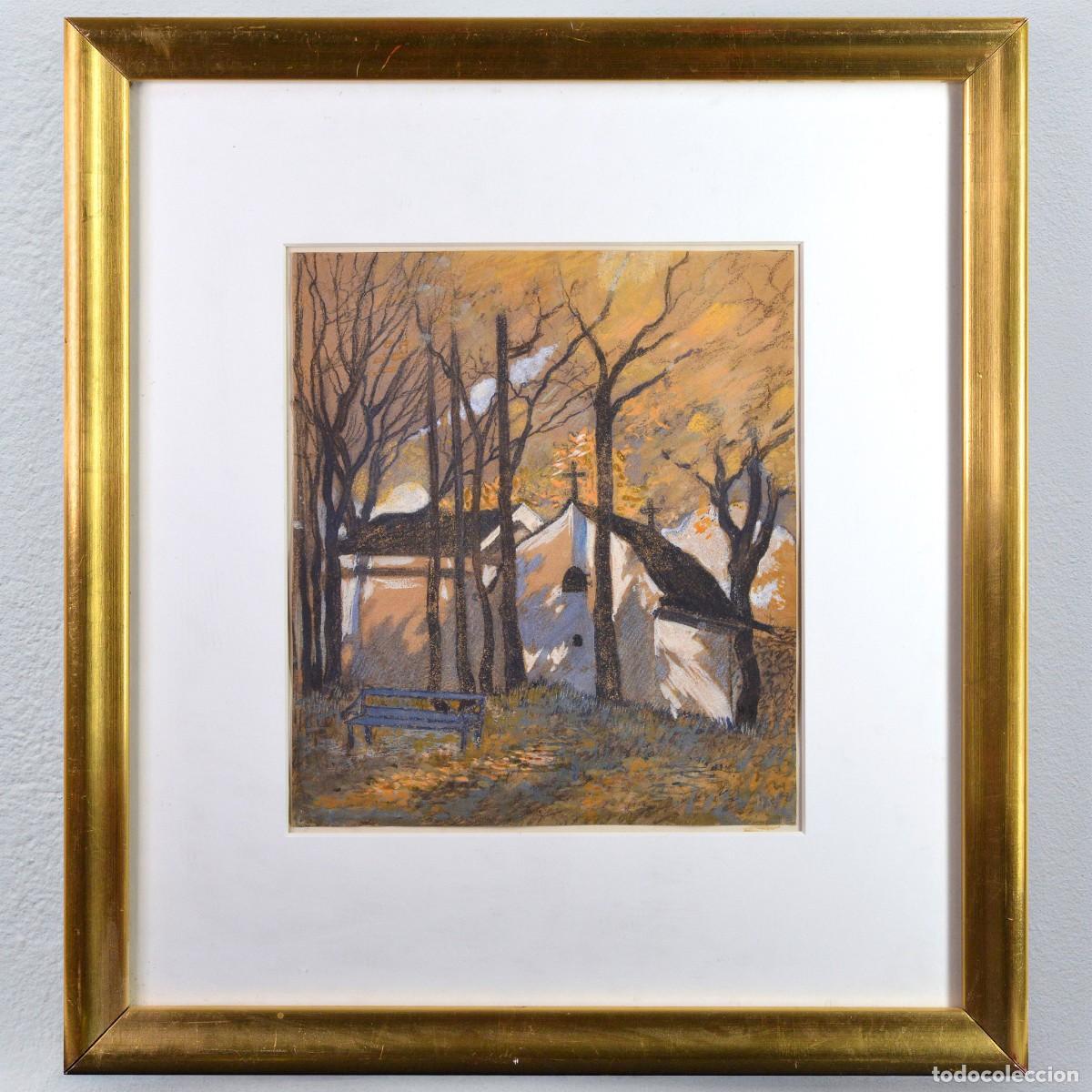 Arte: Early 20th Century Post Impressionism Autumn Landscape Mixed Media Signed Framed