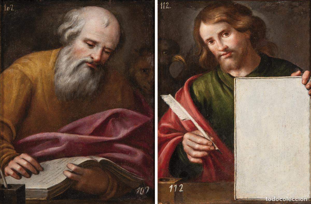 Arte: San Marcos y San Juan Evangelistas pareja de &oacute;leos sobre tabla escuela valenciana del siglo XVII