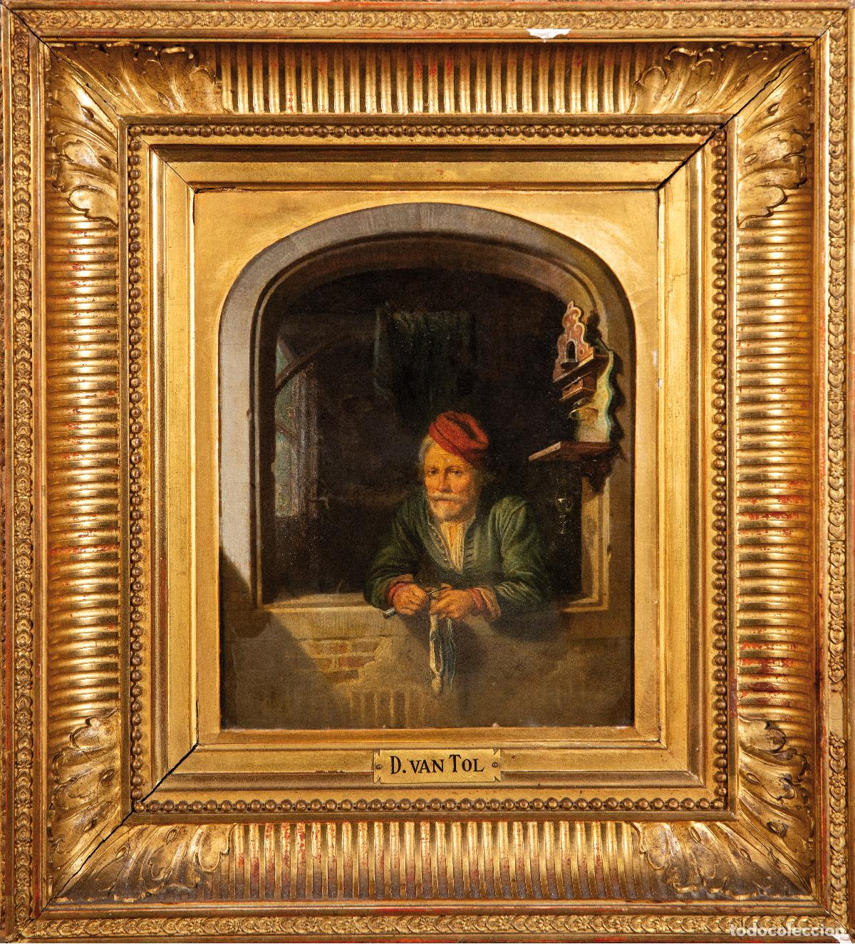 Arte: El comedor de arenques &oacute;leo sobre tabla copia del original de Domenicus Van Tol siglo XIX
