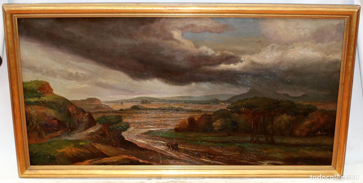 Arte: RAMON MARTI ALSINA (1826-1894) OLEO SOBRE TELA. PAISAJE CON FIGURAS. 60 X 120 CM.
