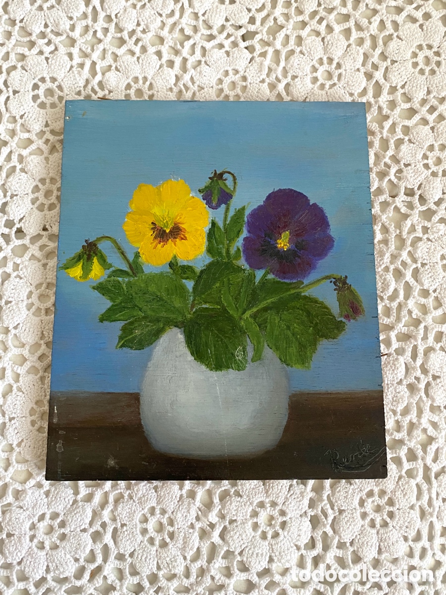 Arte: Cuadro al &oacute;leo vintage flores