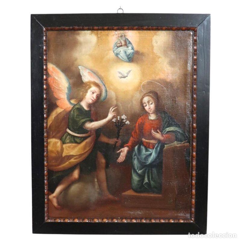 Arte: La Anunciaci&oacute;n, Italia, siglo XVII, pintura al &oacute;leo sobre lienzo
