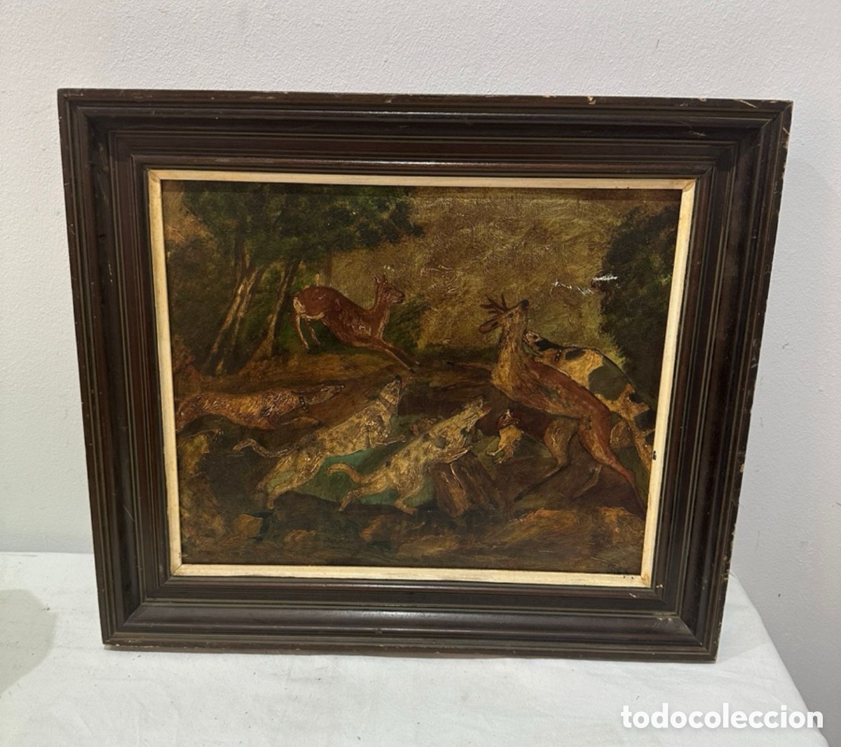 Arte: &Oacute;leo antiguo sobre lienzo &ndash; Escena de caza &ndash; 50 &times; 50 cm